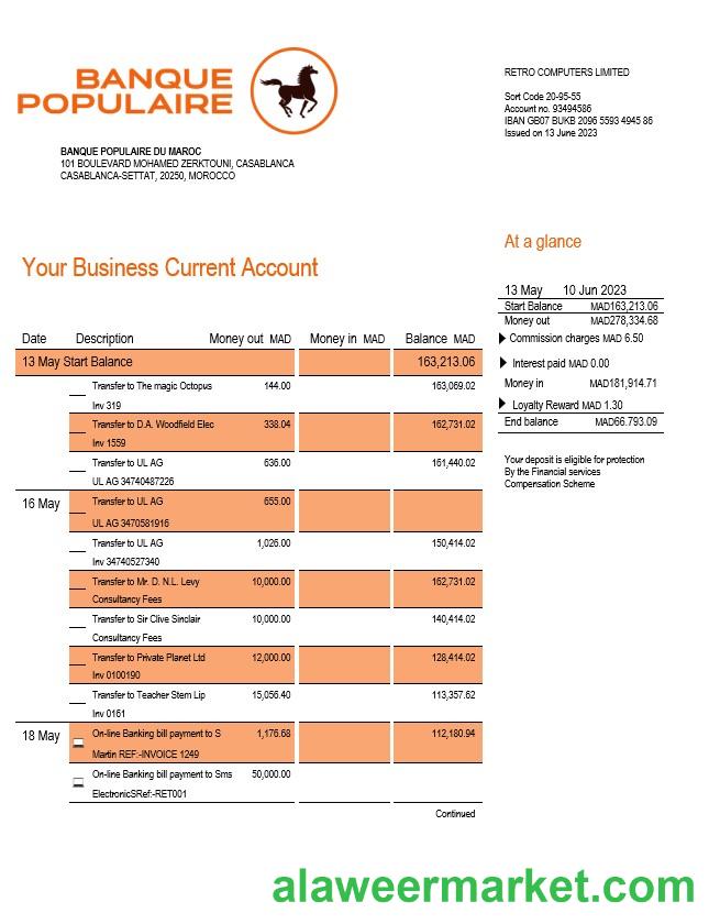 Banque Populaire du Maroc business statement Word and PDF template